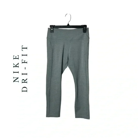 1691. NIKE DRI-FIT CROPPED CAPRIS LEGGINGS GRAY IN COLOR WITH GRAY LOGO SIZE MED - Picture 1 of 9